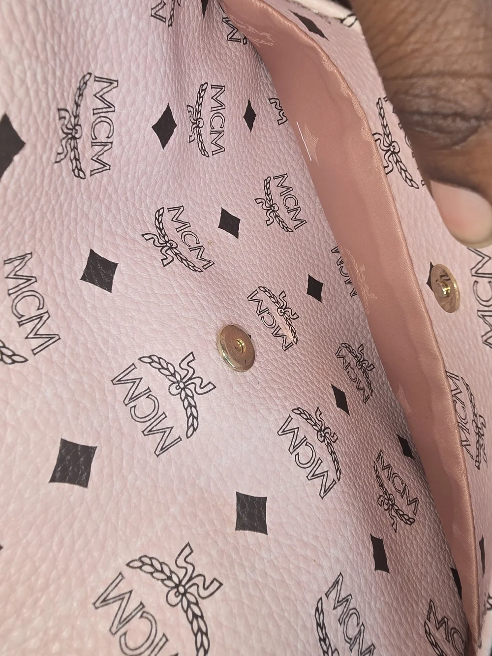 MCM Pink Visetos Studded Leather Backpack